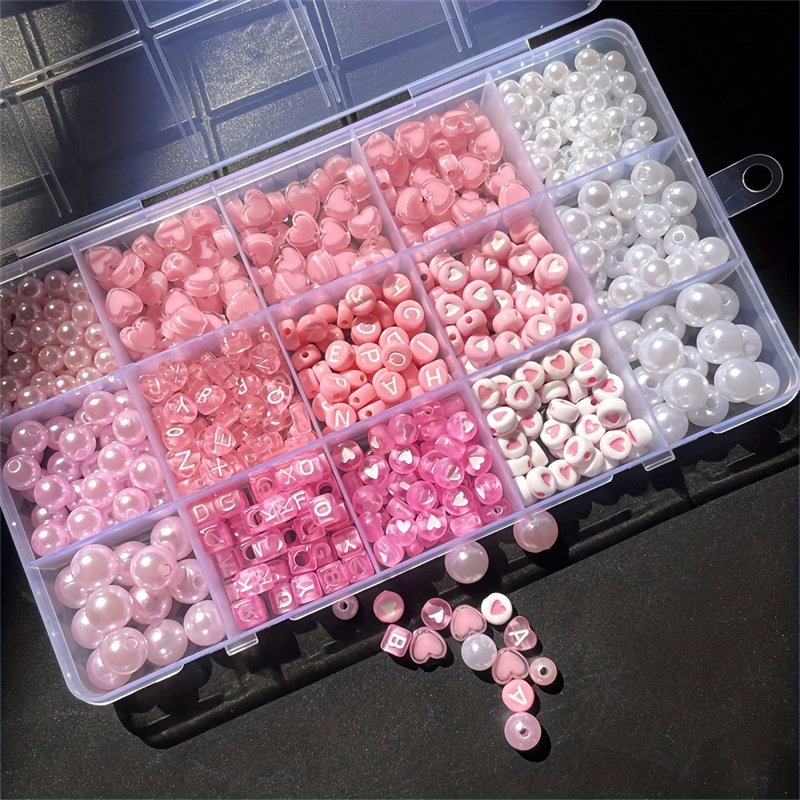 Jewelry Making Pieces - 10-Piece Pink Alphabet Box, Acrylic Beads,