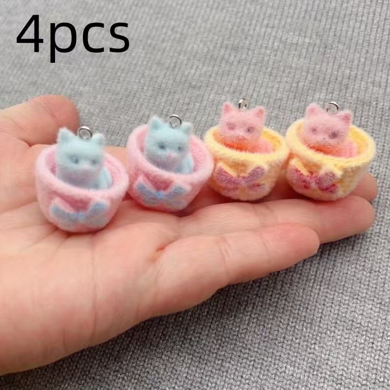 4pcs 3D plush resin cat pendan - đánh giá và giá Jewelry Making Resin